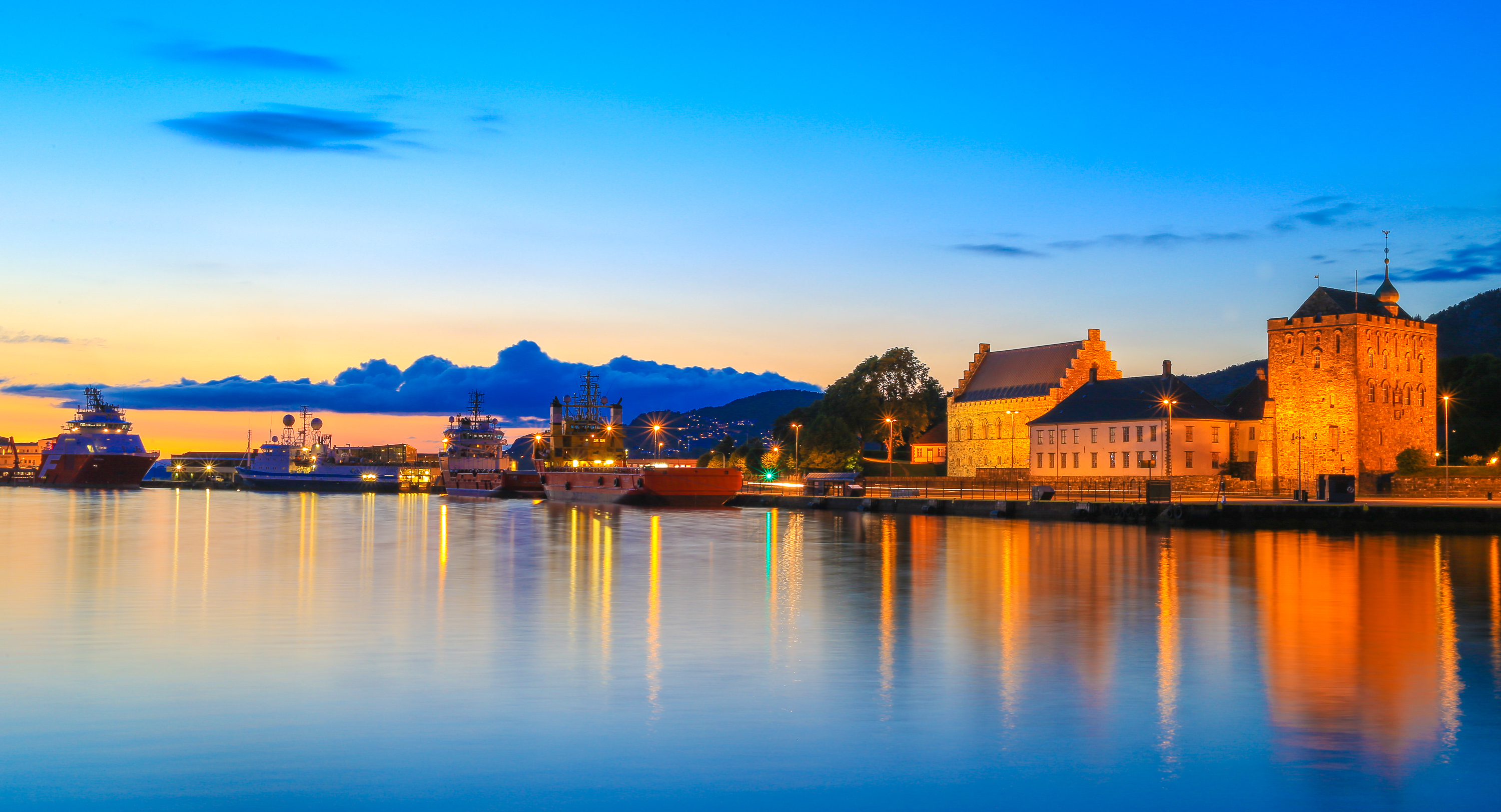 Festningen og lasteskip sett fra Vågen